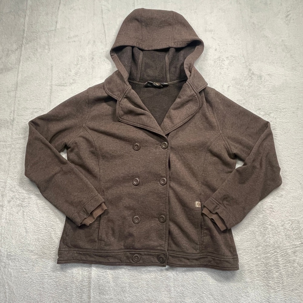 Mountain Hardwear Jacket Women XL Brown Double Breasted Hooded Fleece Pea Coat
